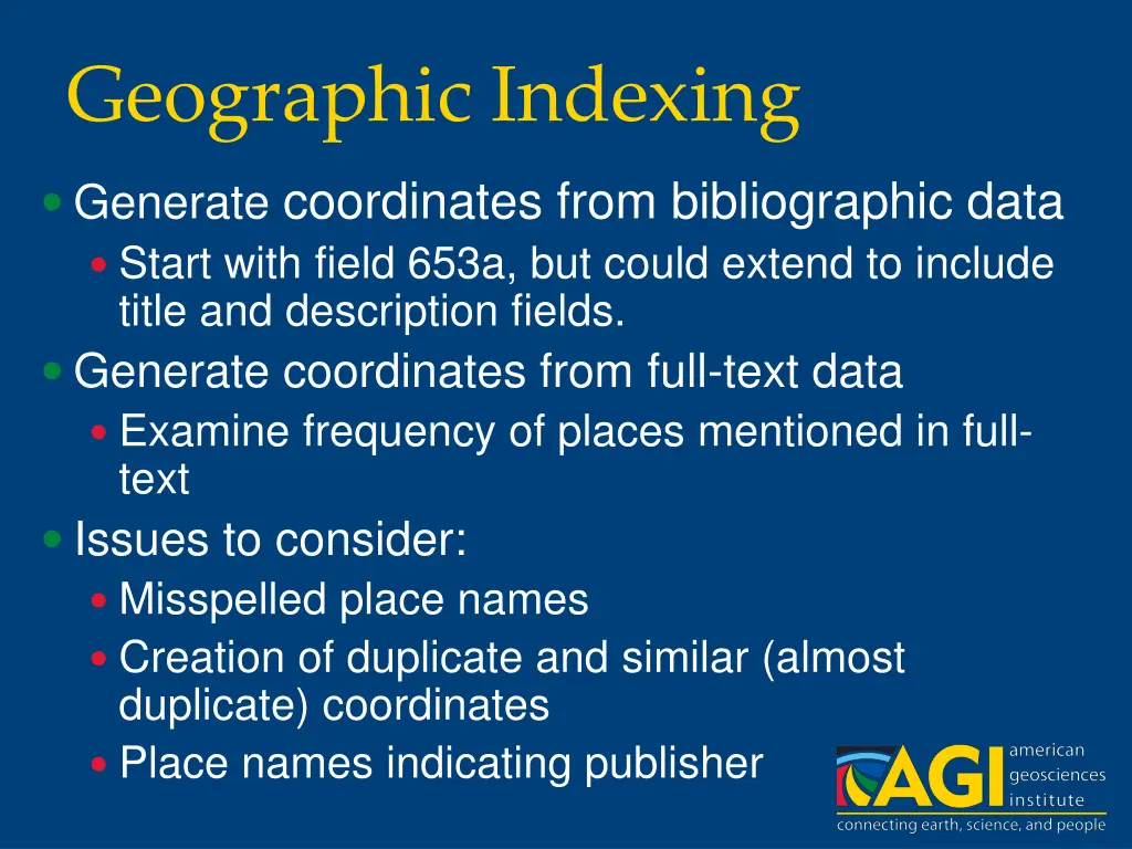 geographic indexing 1