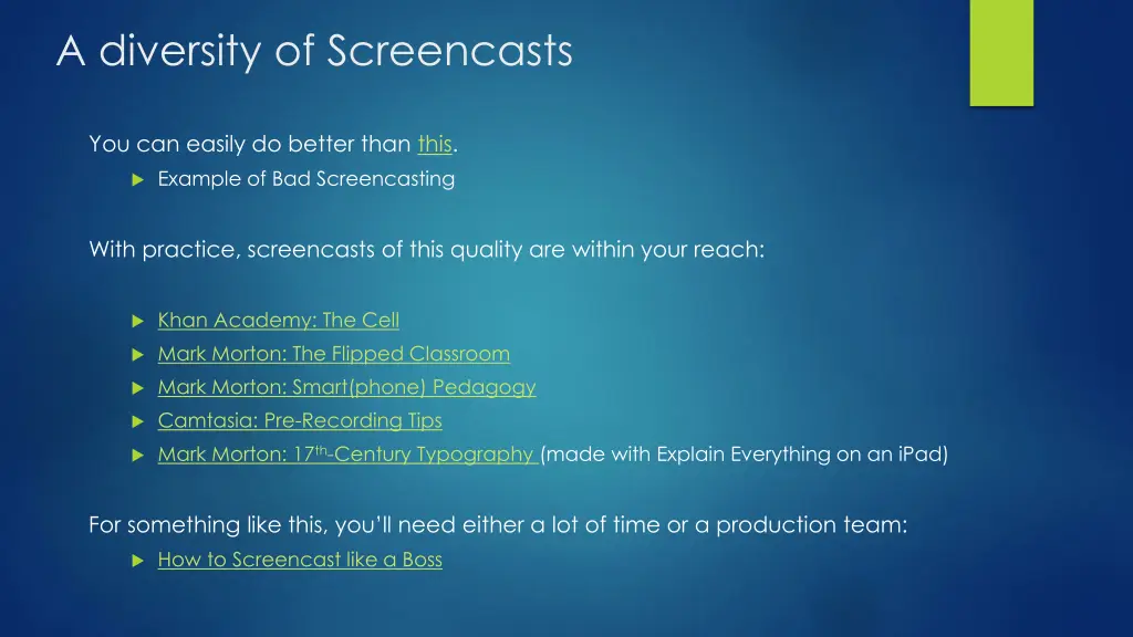 a diversity of screencasts
