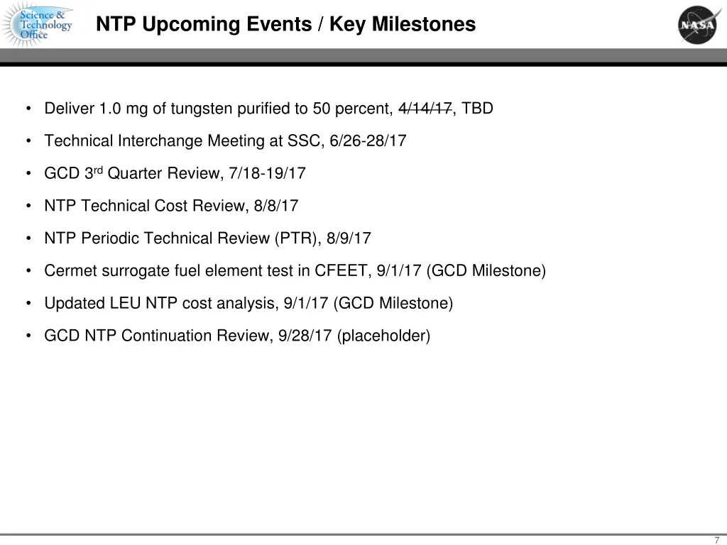 ntp upcoming events key milestones