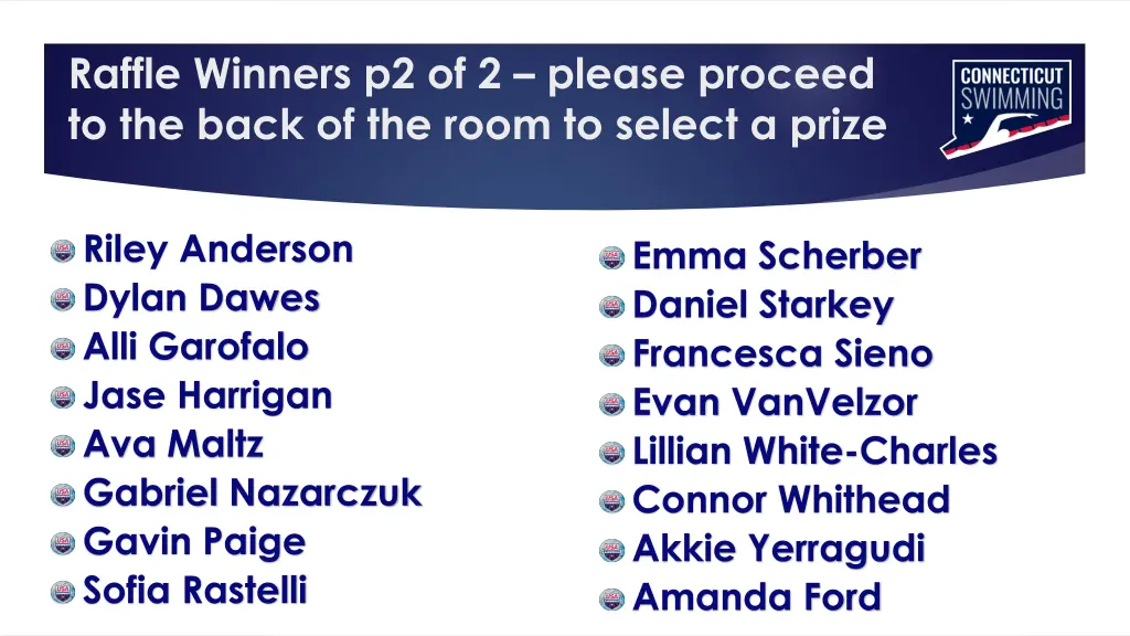 raffle winners p2 of 2 please proceed to the back
