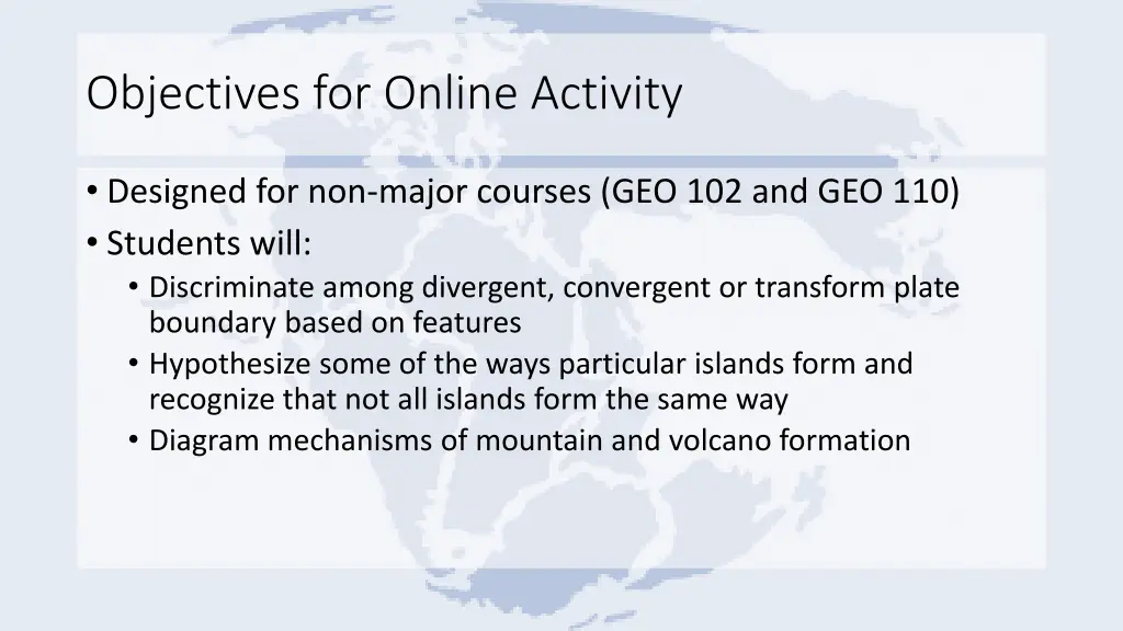 objectives for online activity