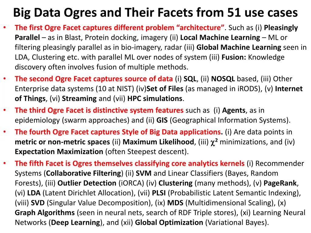 big data ogres and their facets from 51 use cases