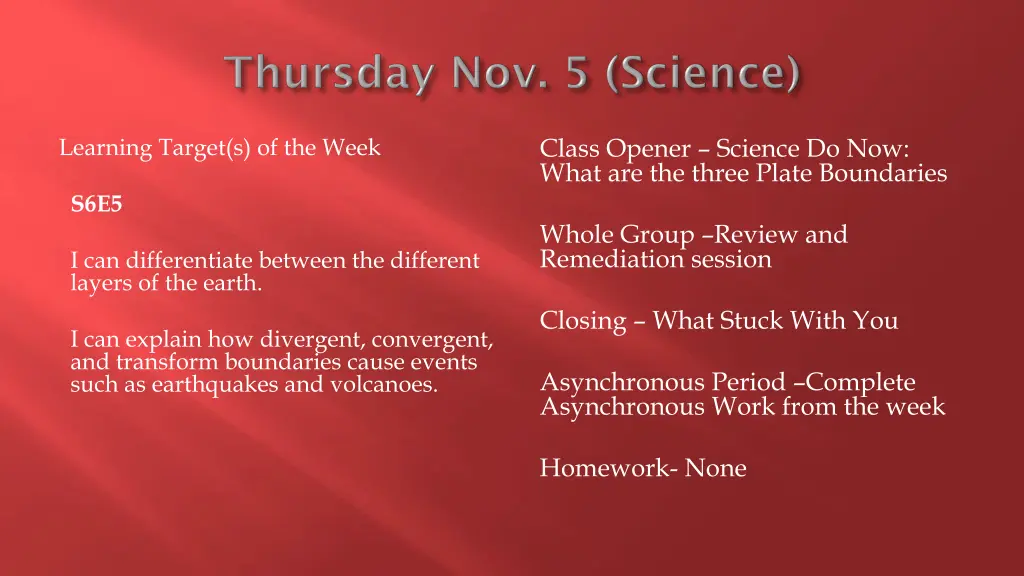 class opener science do now what are the three