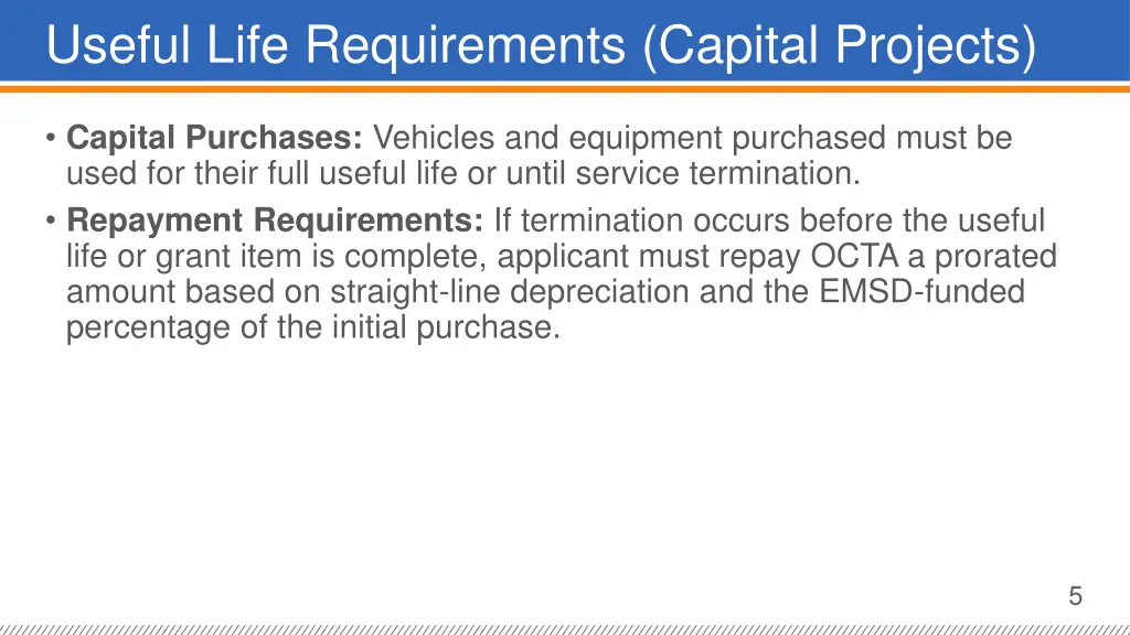 useful life requirements capital projects