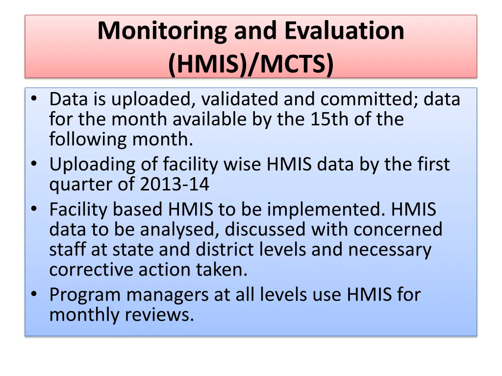 monitoring and evaluation hmis mcts data