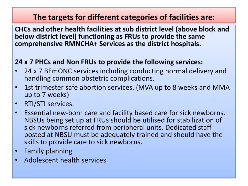 the targets for different categories 1