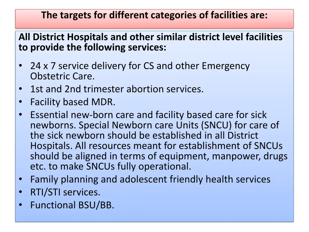 the targets for different categories