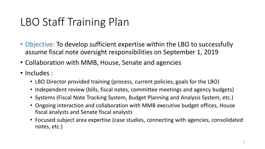 lbo staff training plan