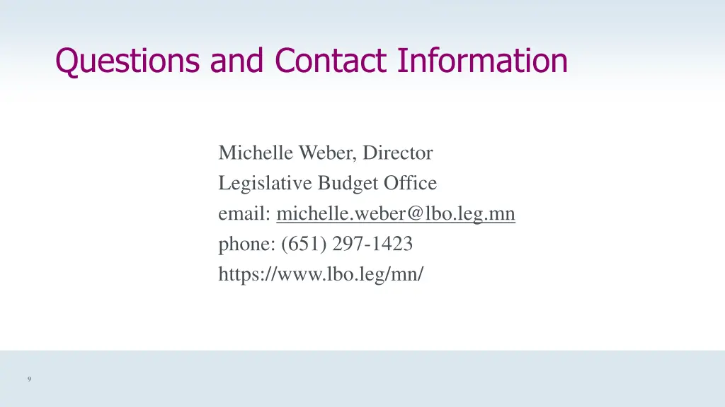 questions and contact information