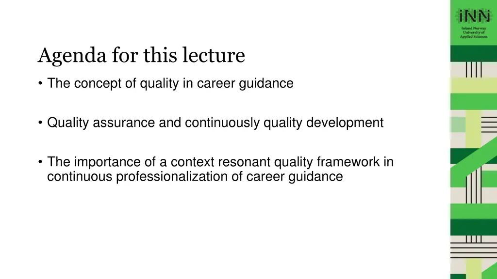 agenda for this lecture