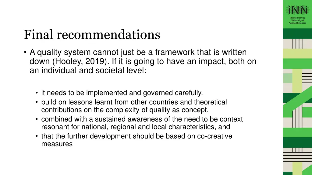 final recommendations