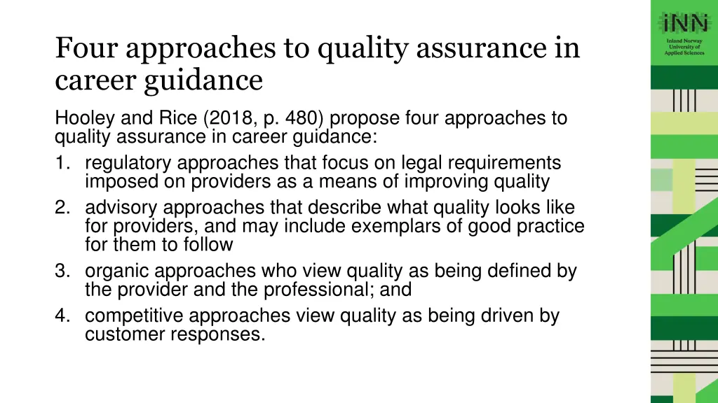 four approaches to quality assurance in career
