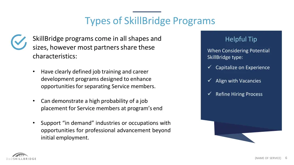 types of skillbridge programs