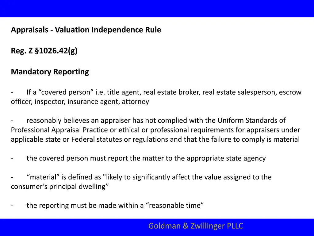 appraisals valuation independence rule 5