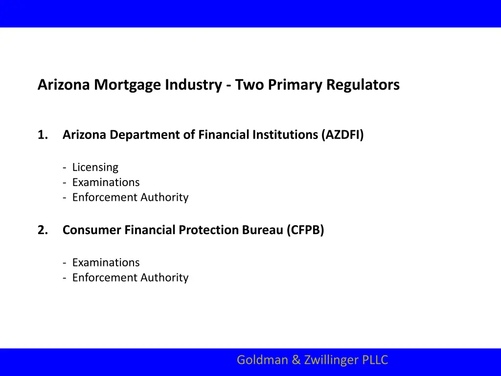 arizona mortgage industry two primary regulators