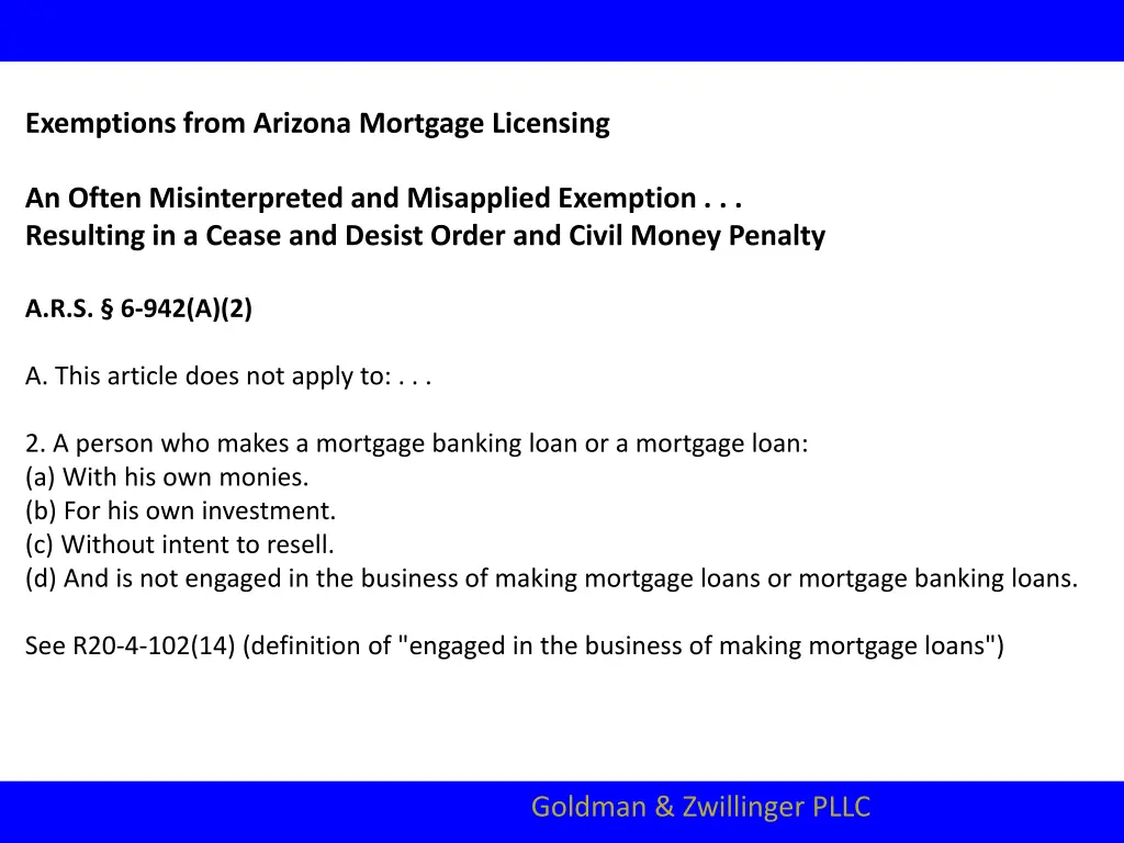 exemptions from arizona mortgage licensing