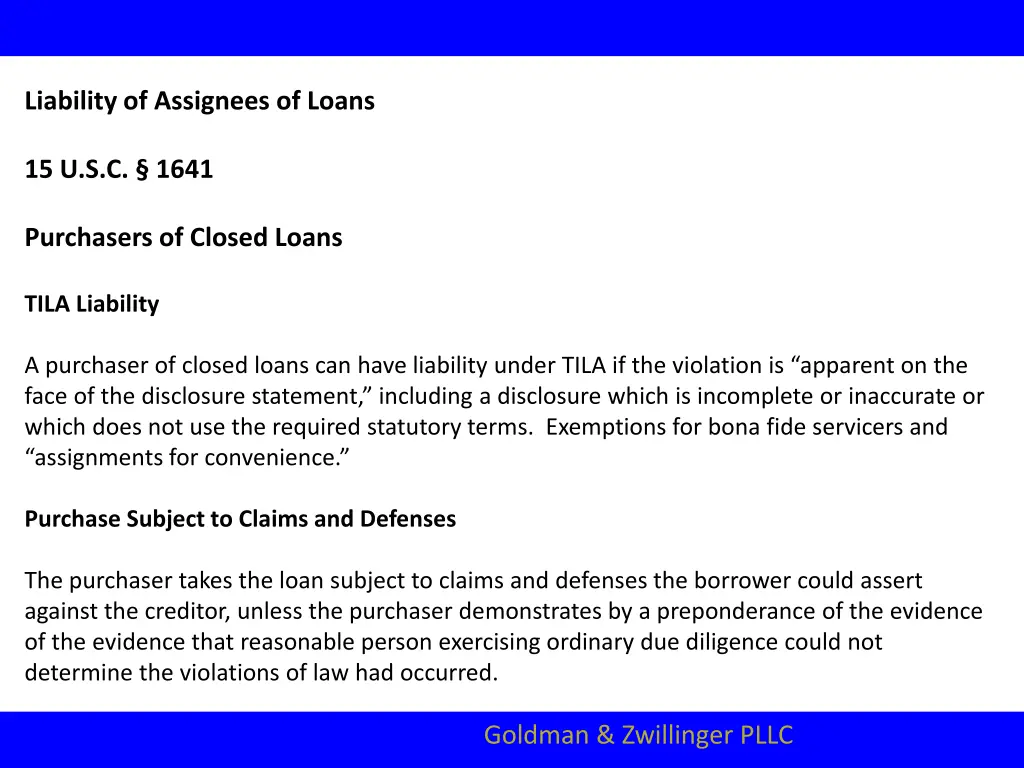 liability of assignees of loans