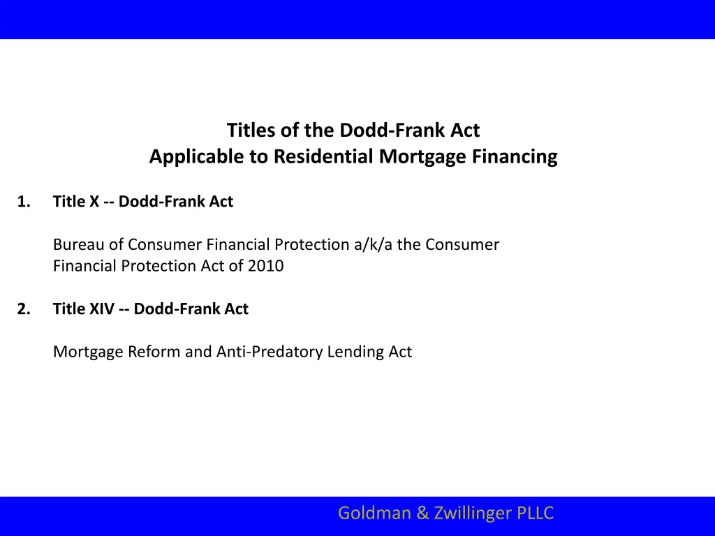 titles of the dodd frank act applicable