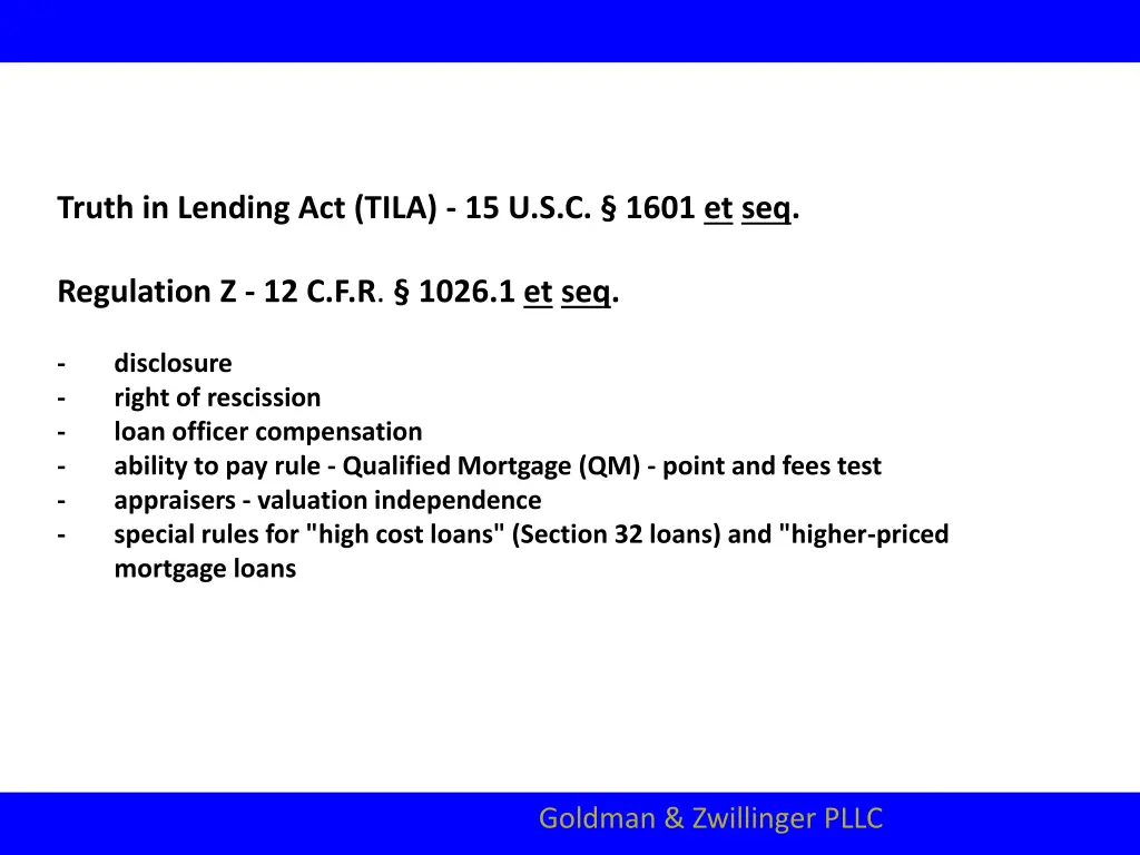 truth in lending act tila 15 u s c 1601 et seq