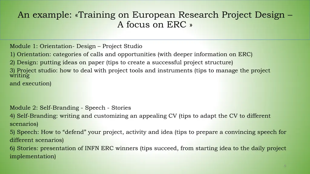 an example training on european research project