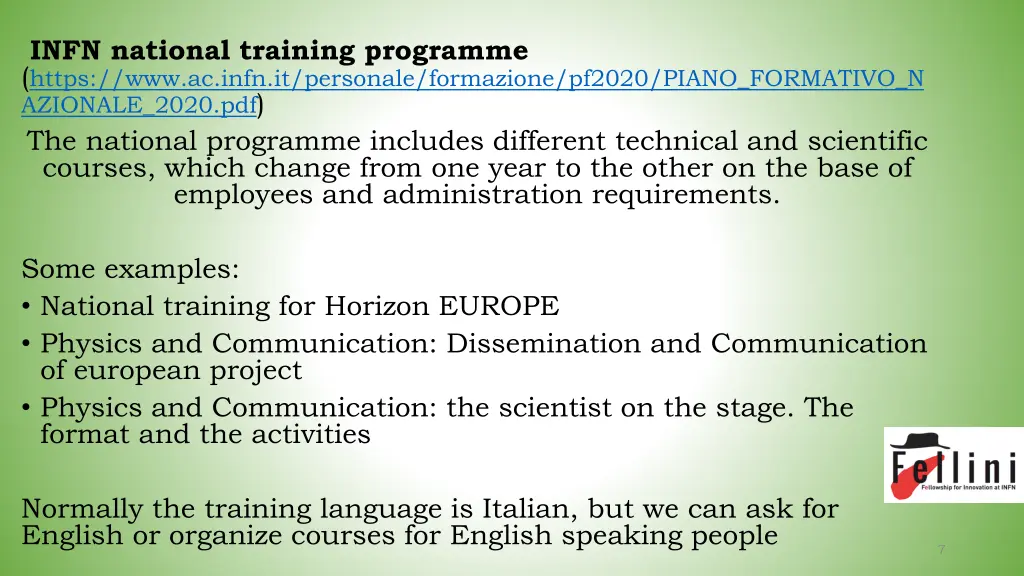 infn national training programme https