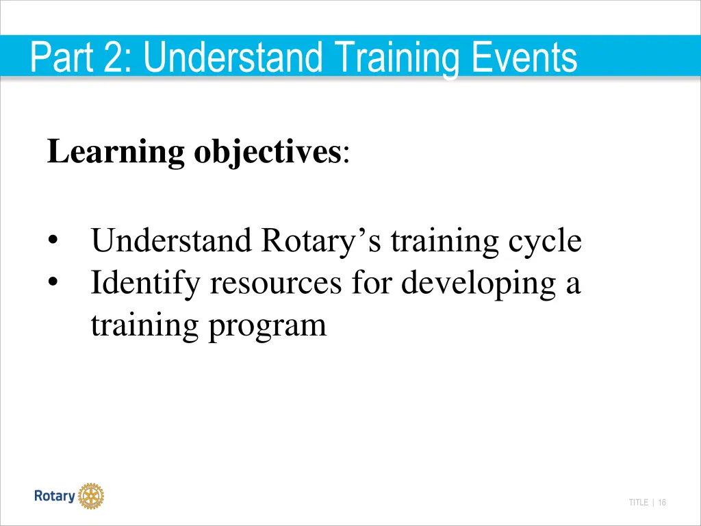 part 2 understand training events