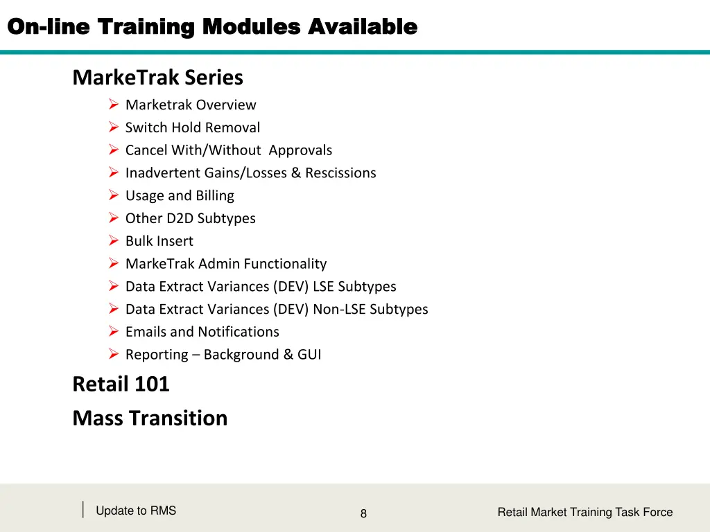 on on line training modules available line