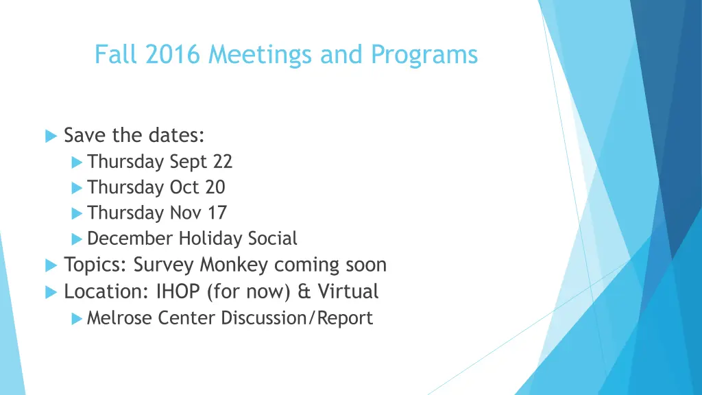 fall 2016 meetings and programs
