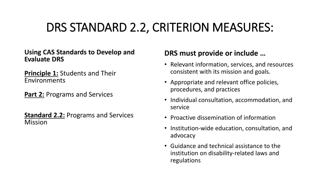 drs standard 2 2 criterion measures drs standard