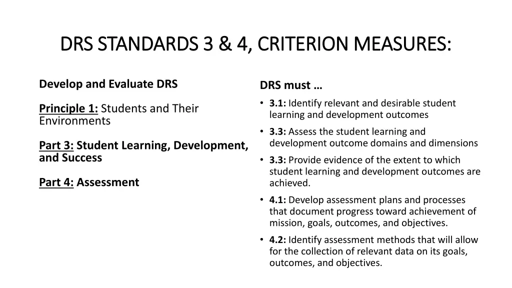 drs standards 3 4 criterion measures