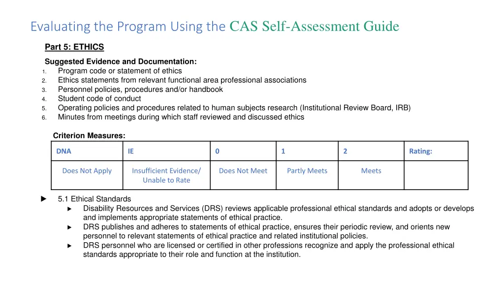 evaluating the program using the cas self