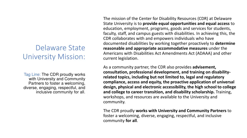 the mission of the center for disability