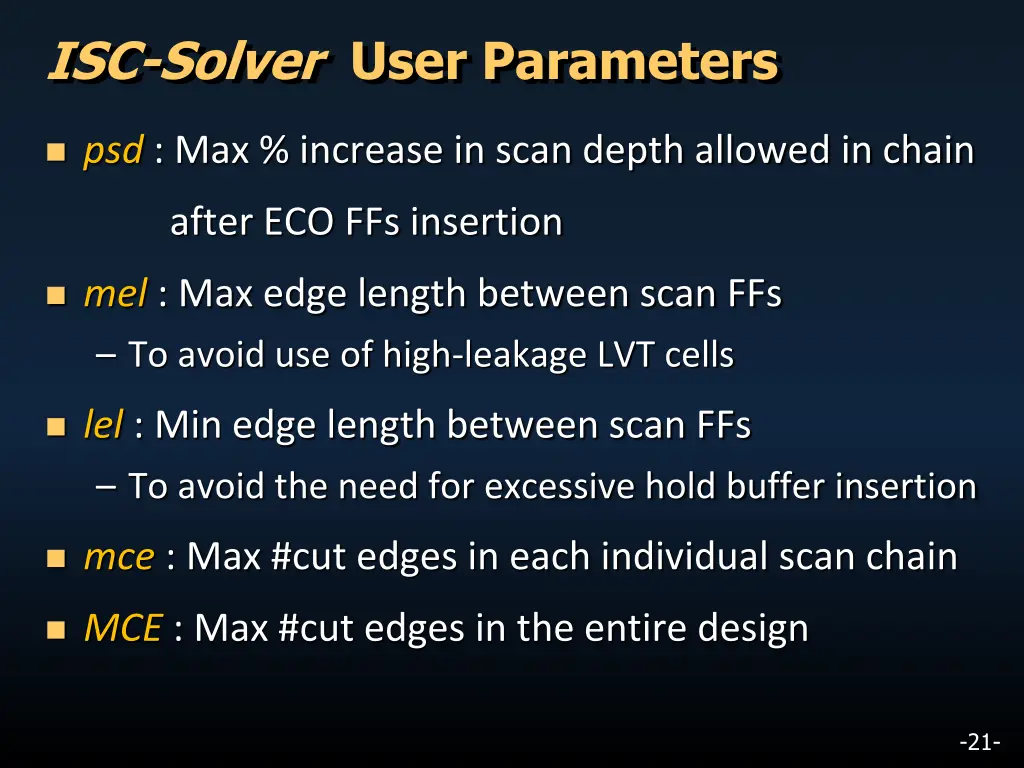 isc solver user parameters