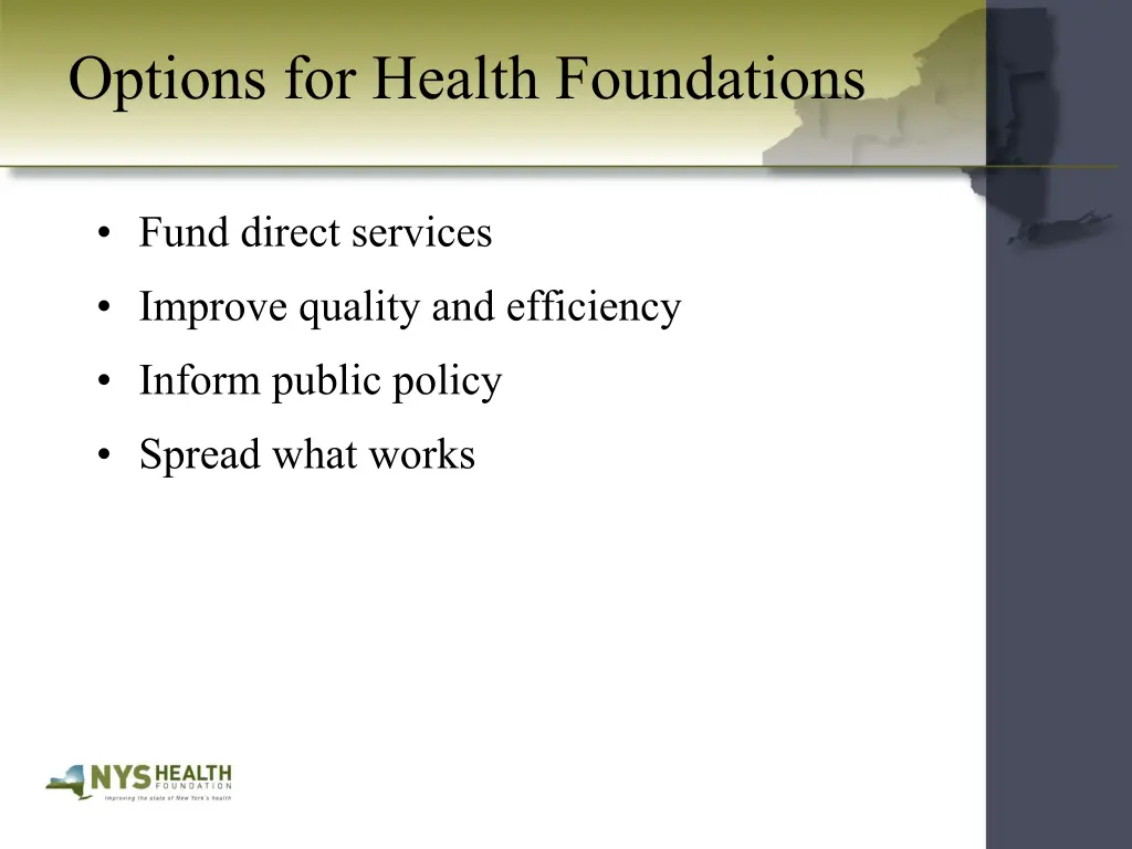 options for health foundations