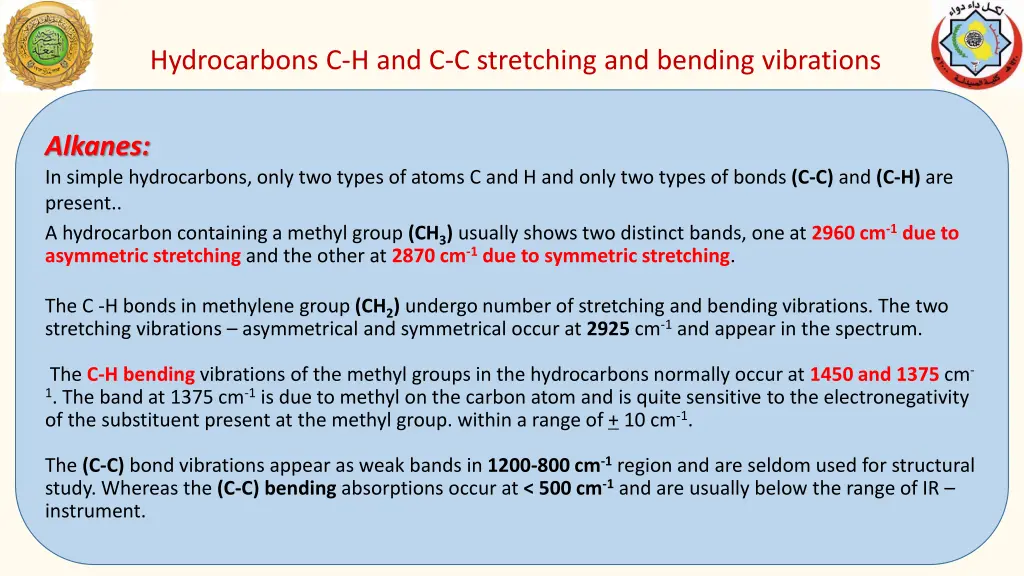 hydrocarbons c h and c c stretching and bending