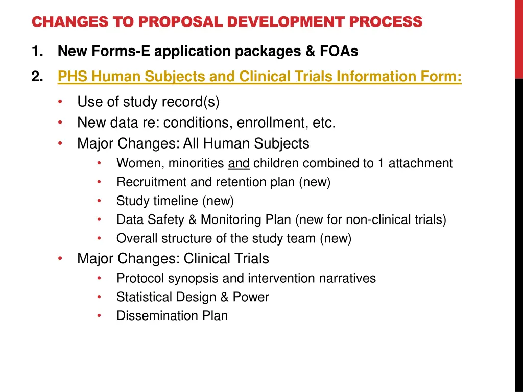changes to proposal development process
