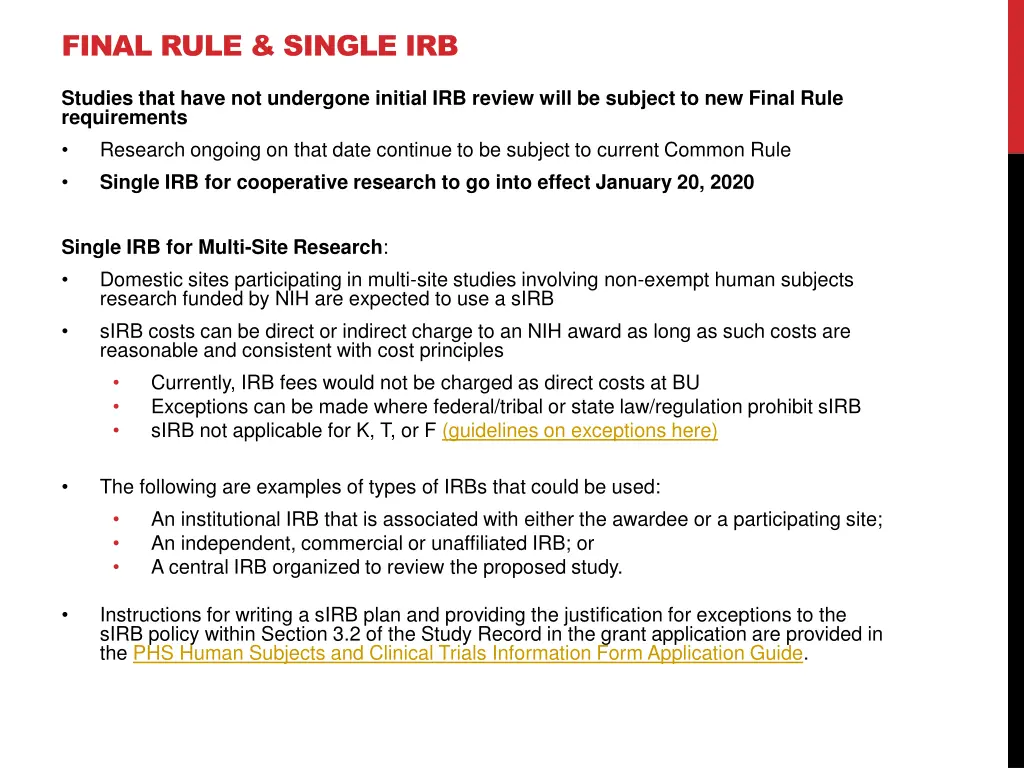 final rule single irb