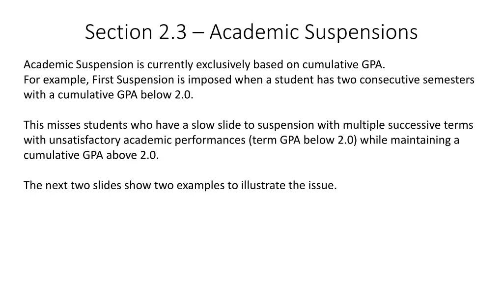 section 2 3 academic suspensions