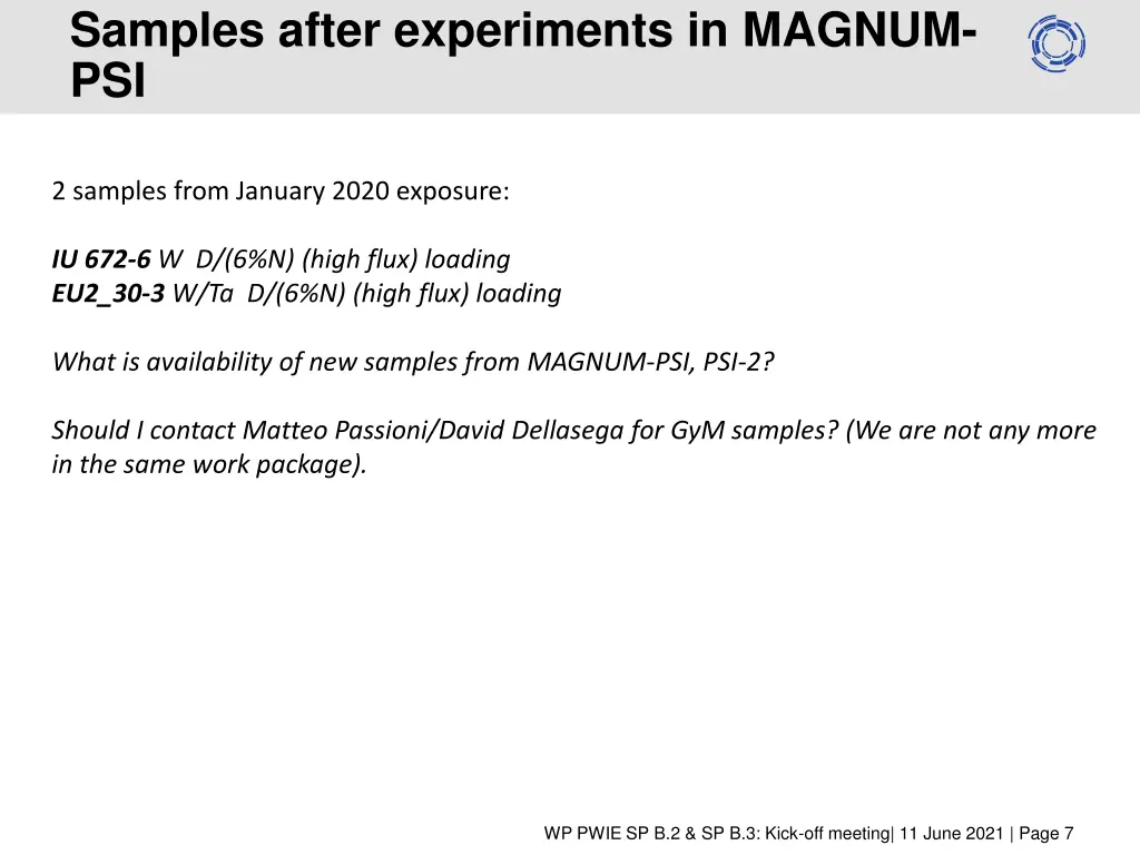 samples after experiments in magnum psi