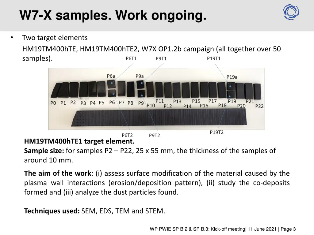 w7 x samples work ongoing