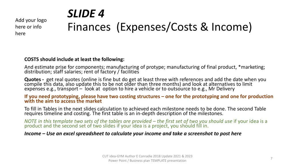slide 4 finances expenses costs income