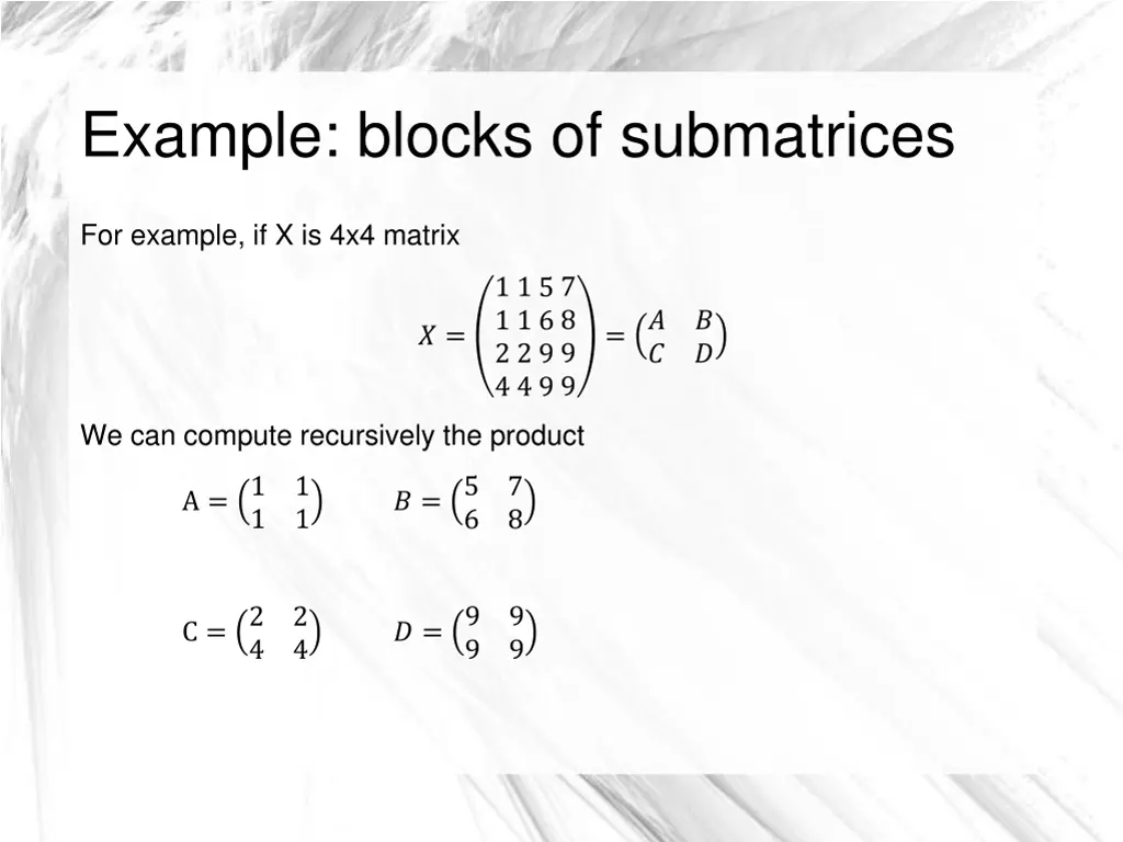 example blocks of submatrices