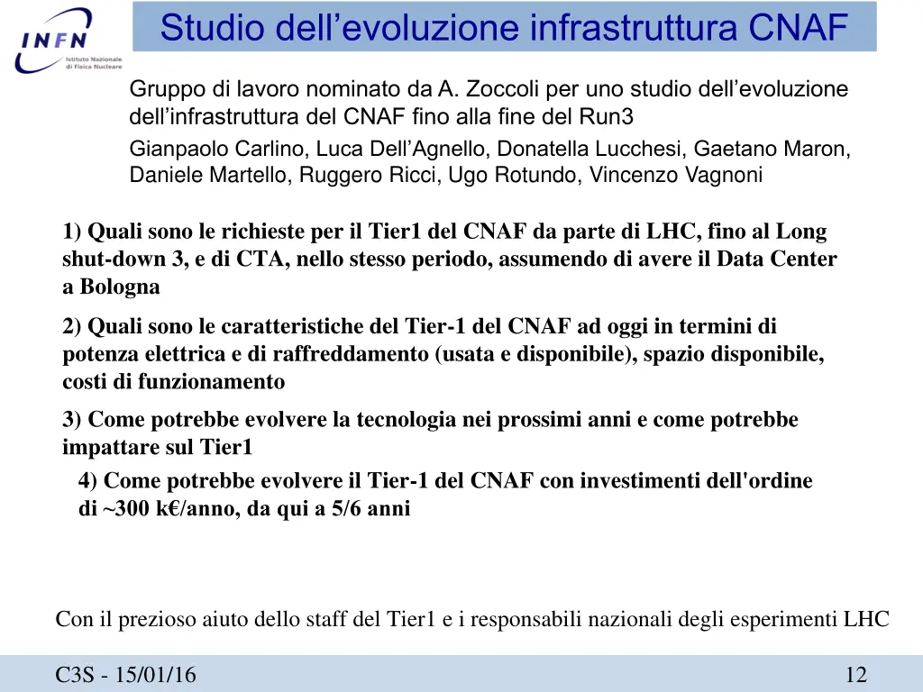 studio dell evoluzione infrastruttura cnaf