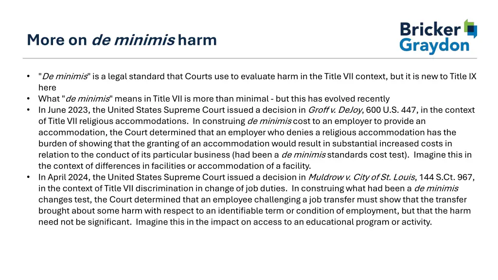more on de minimis harm