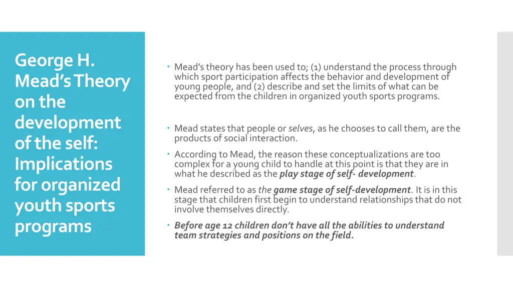 george h mead s theory on the development