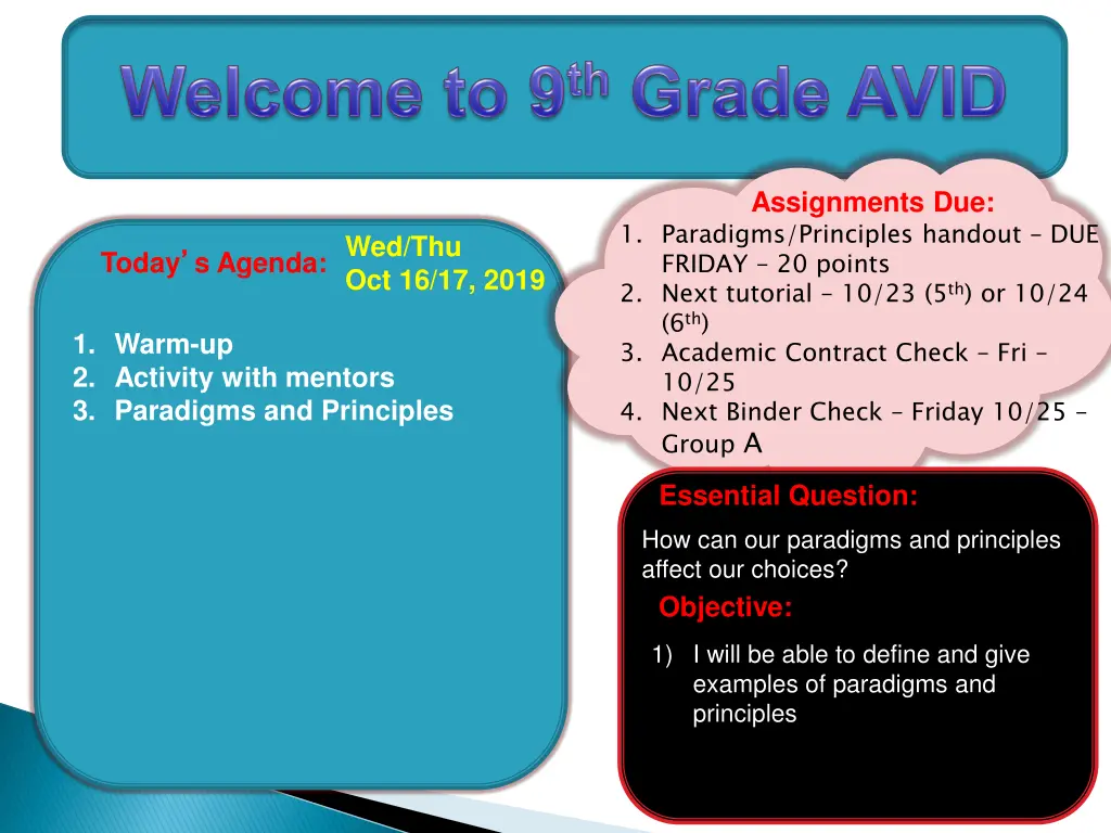 assignments due 1