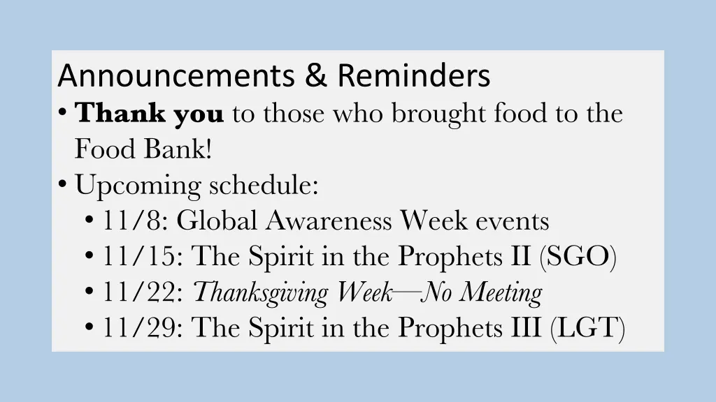 announcements reminders thank you to those