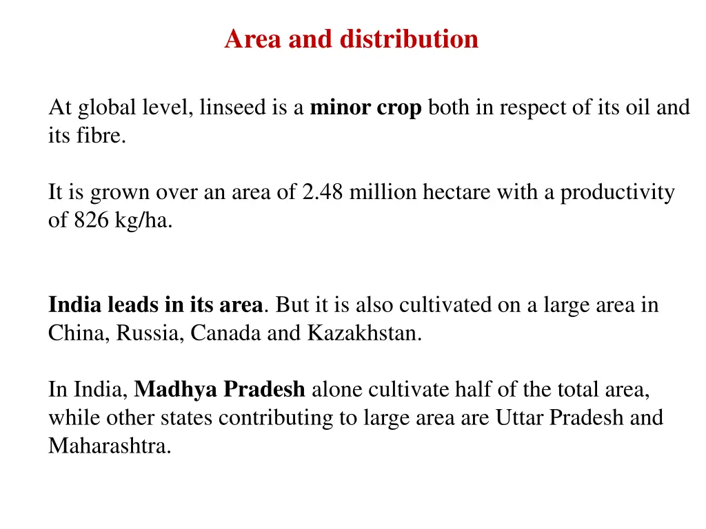 area and distribution