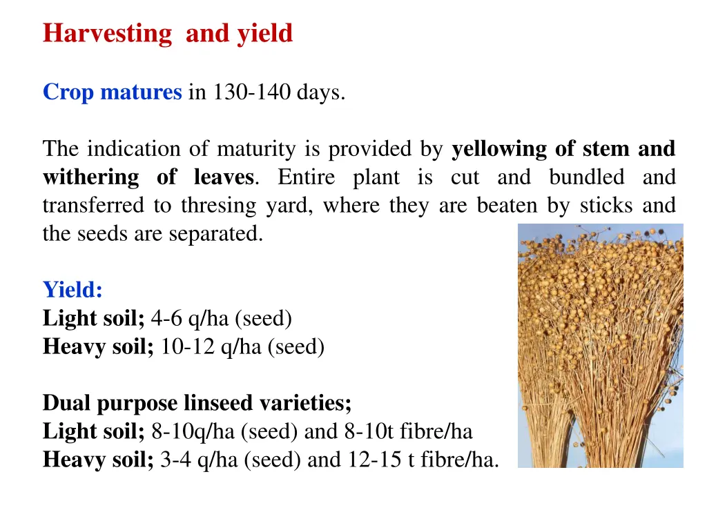 harvesting and yield