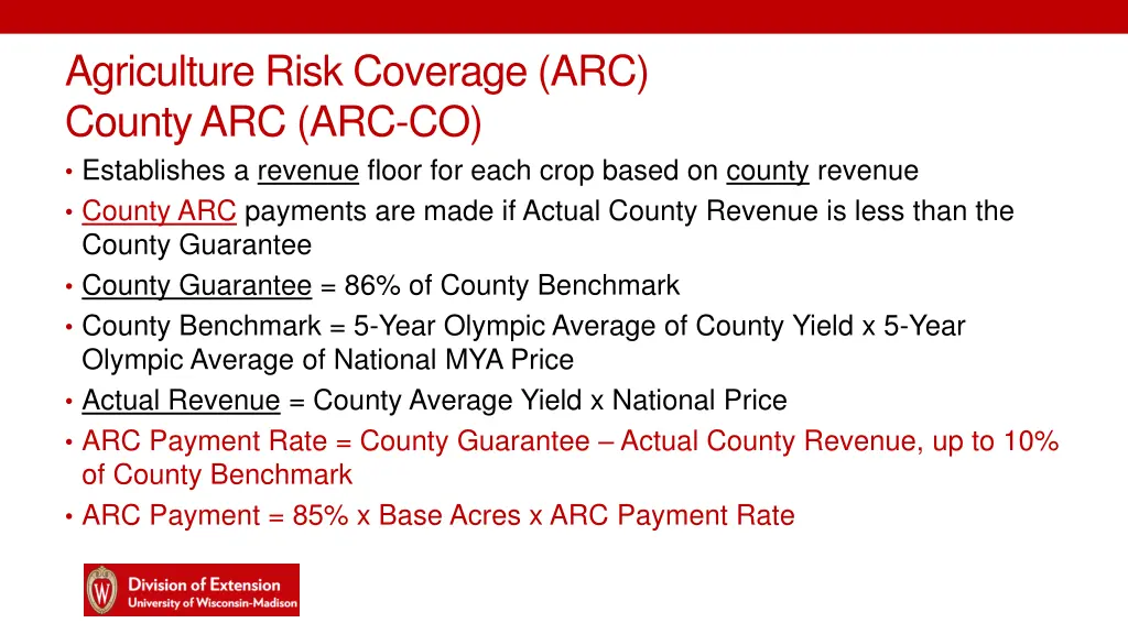 agriculture risk coverage arc county